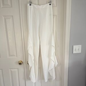 Alice + Olivia White Wide Leg Ruffle Pants